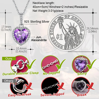 June Birthstone Heart Necklace for Women Sparkling Diamond 925 Sterling Silver Pendant Necklace Birthday Valentine'S Day Jewelry Gift