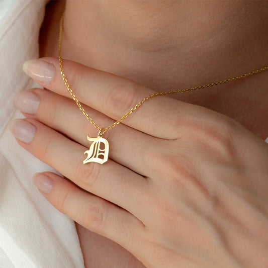 Custom Gothic Initial Necklace - 18K Gold Plated