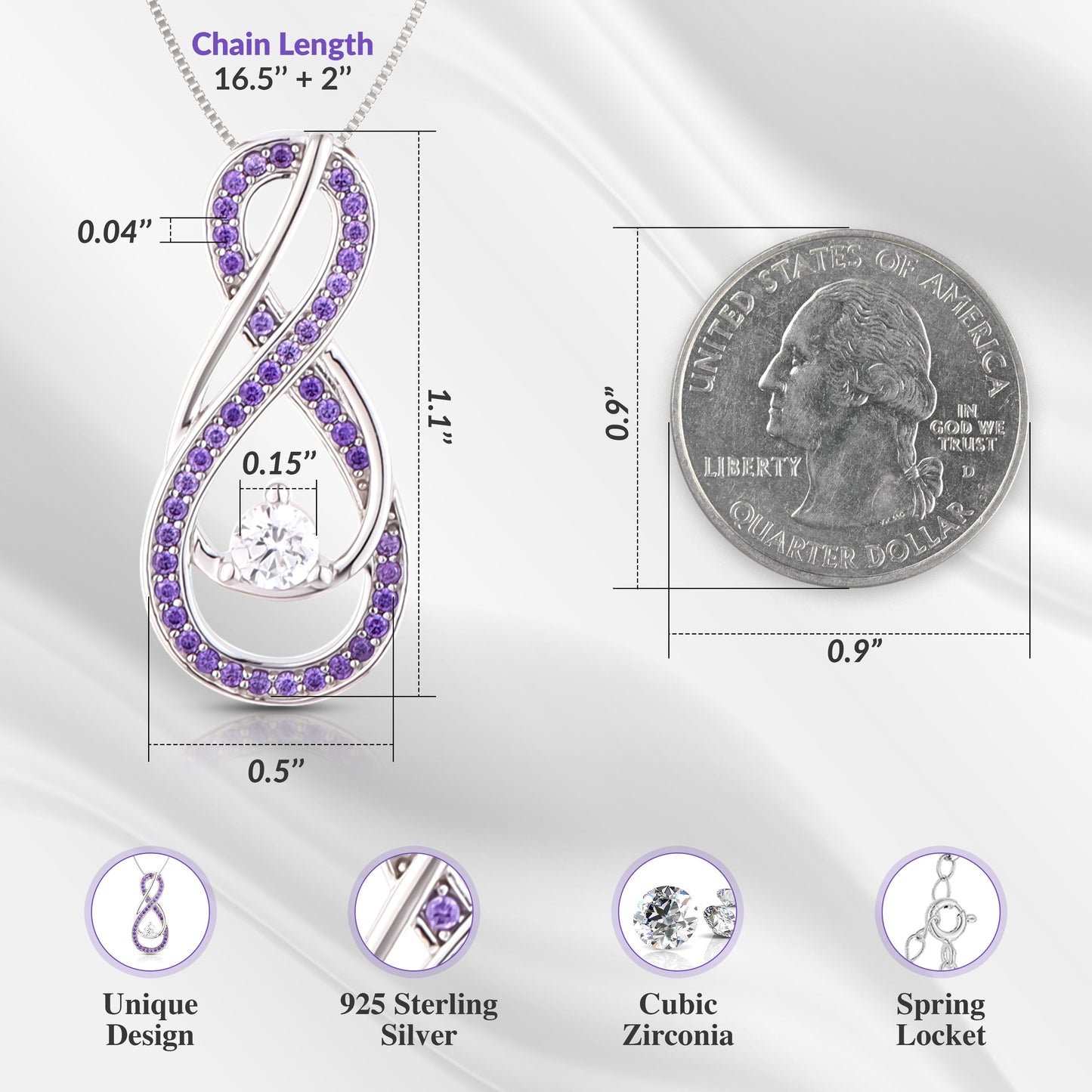 Amethyst Purple Infinity Birthstone Necklace - February Gemstone