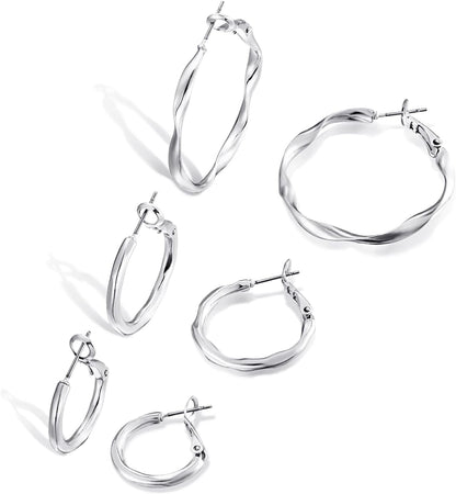 Hoop Earring Set: Thick Gold Oval Teardrop Sensitive Ear Jewelry Pack for Womenfashion Chunky Trendy Simple